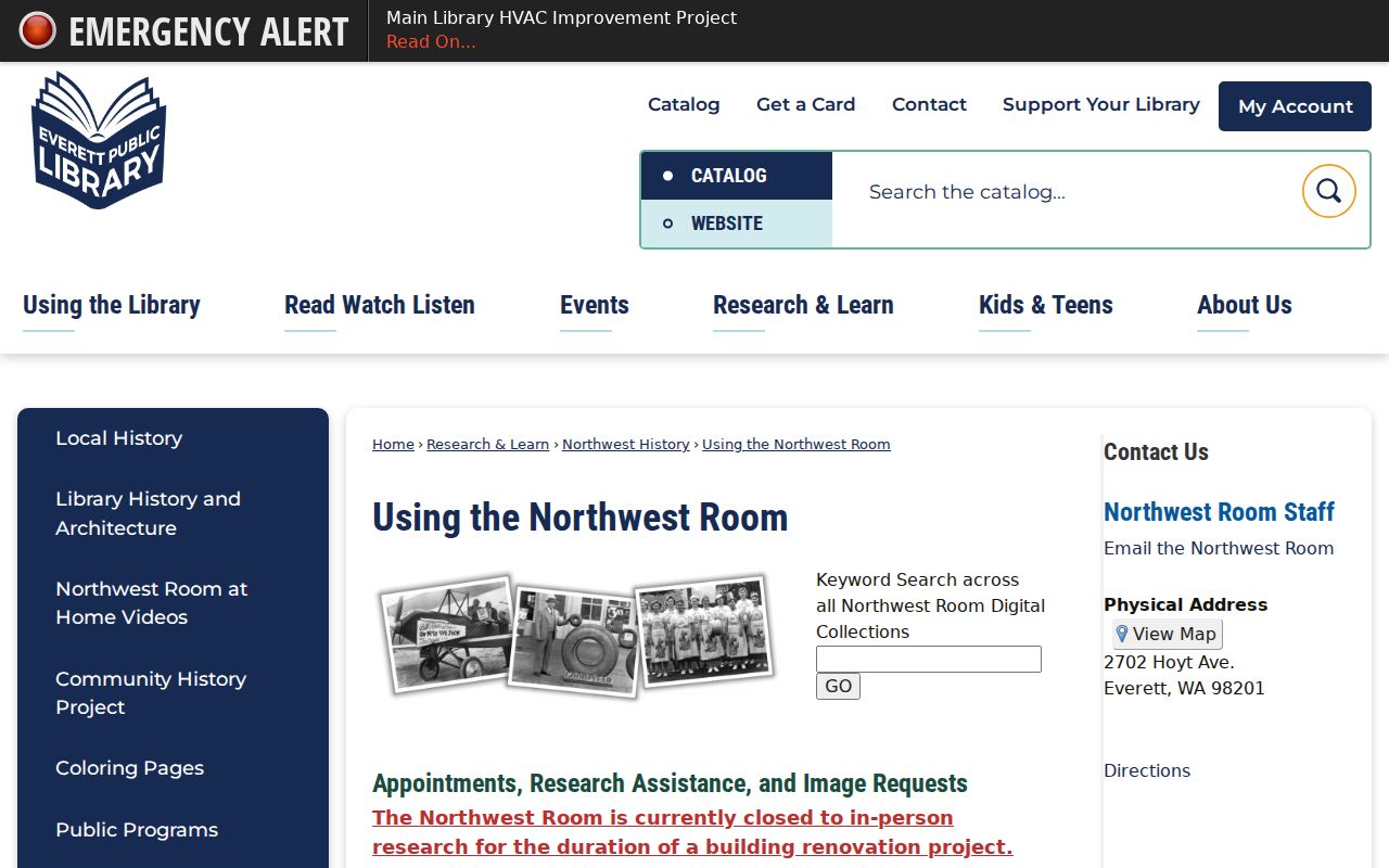 Everett people directories Northwest Room collection access notice