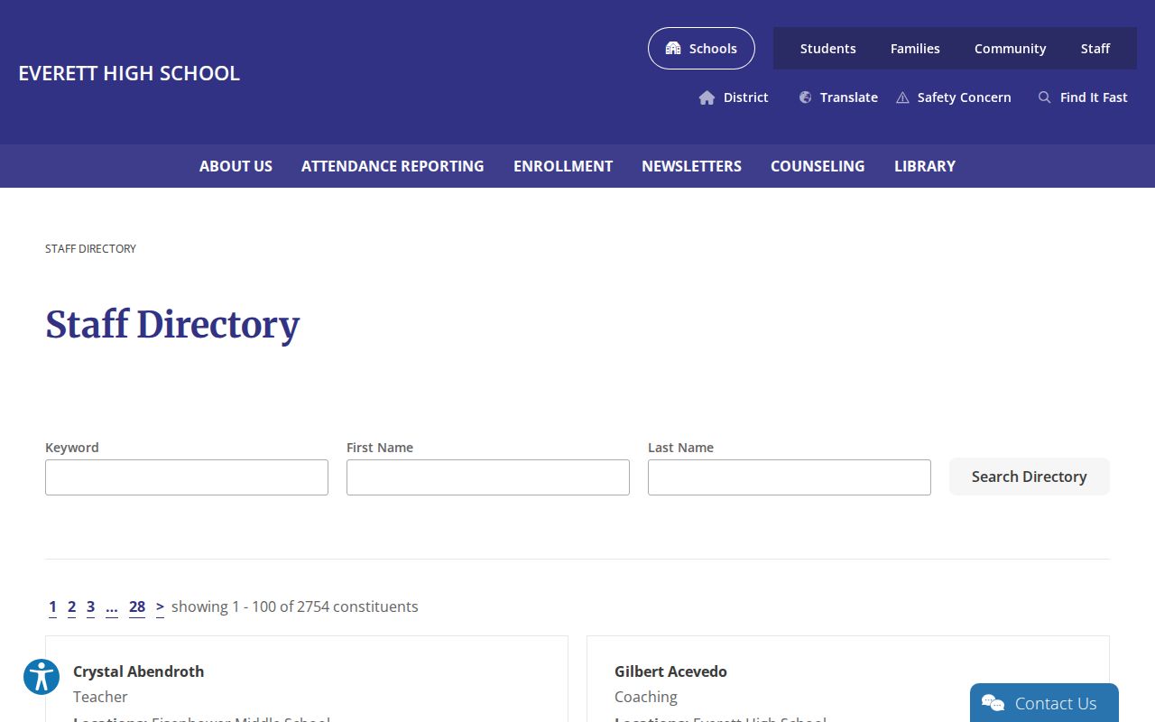 Everett people directories school staff keyword and name search
